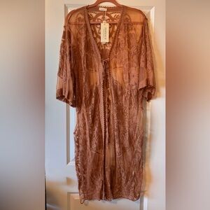 Sheer Lace Kimono Robe - Khaki